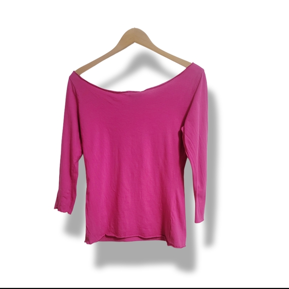 🌿Wet Seal Women’s Large Hot Pink Bedazzled Top Scoop Neck 3/4 Sleeve Cotton Y2K - Picture 6 of 10